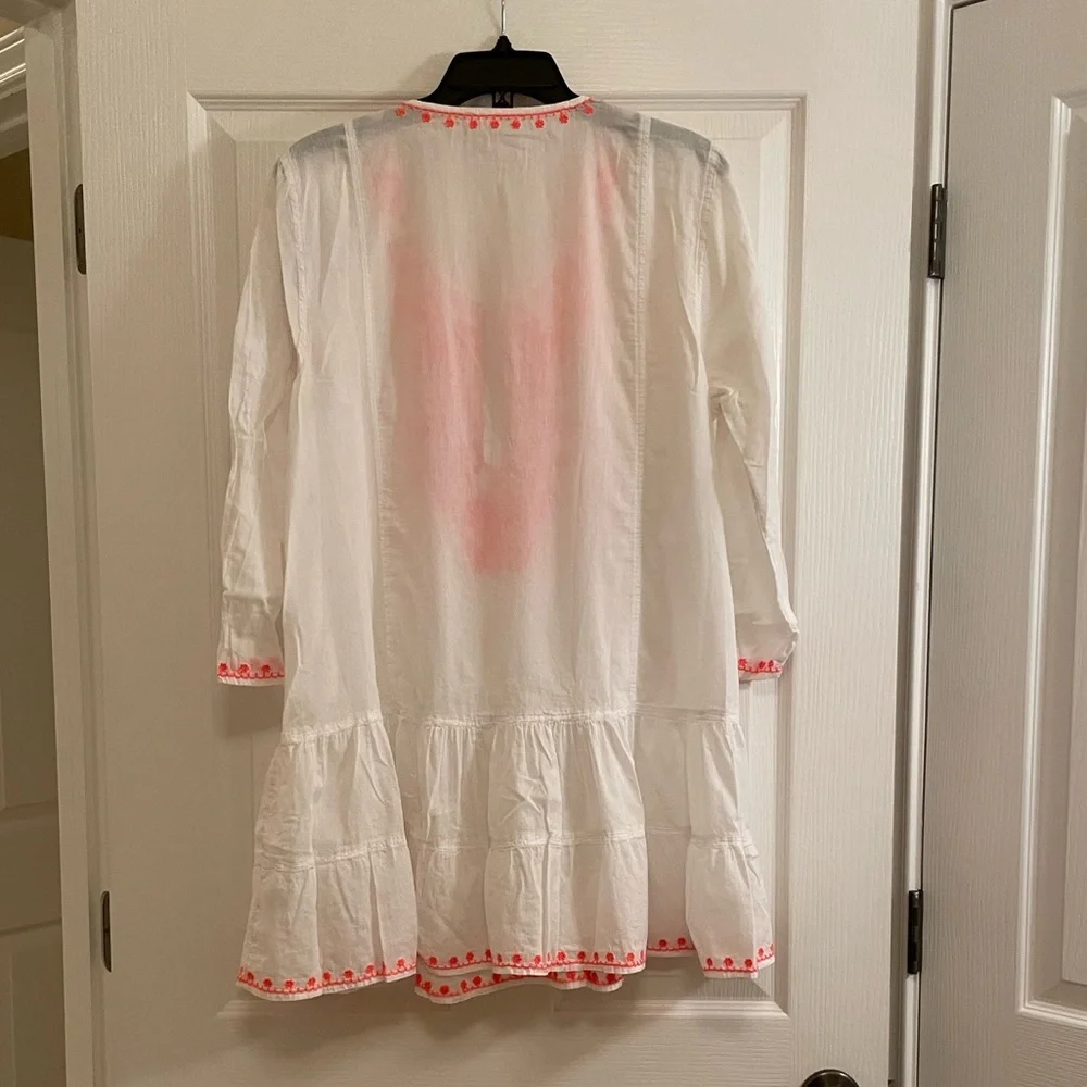 Gianni Bini White Swim Coverup with Coral Embroidery